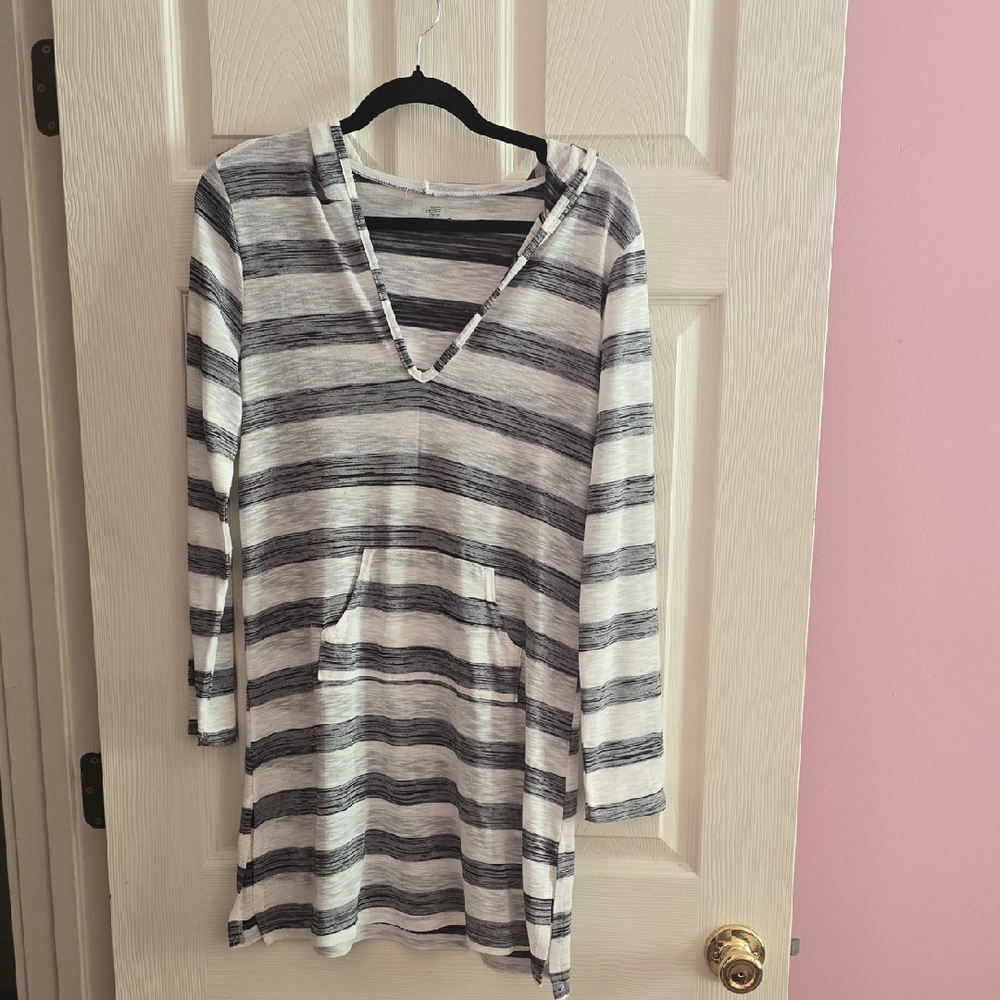 Striped V-Neck Swim Coverup